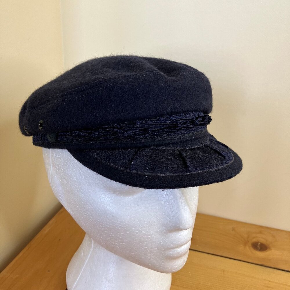 Dorfman Pacific Greek Fisherman Cap Vintage Blue Wool Blend Hat Made in Greece